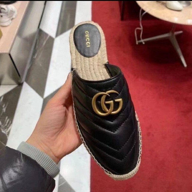 GUCCI グッチ ダブルG マテラ レザー エスパドリーユ スリッパ 新品