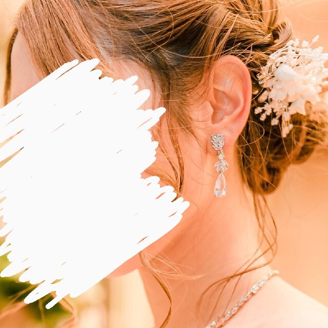 ネックレス イヤリング 髪飾り ウェディング3点セット ハンドメイドのウェディング(ヘッドドレス/ドレス)の商品写真