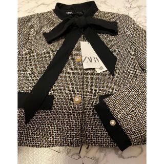 リボンディテール テクスチャー ツイード　ブレザー  SLY zara S