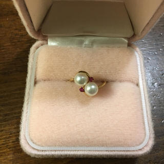 18K刻印あり本物真珠とルビー★サイズ10★ (リング(指輪))
