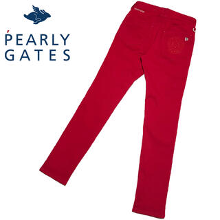 パーリーゲイツ(PEARLY GATES)のPEARLYGATES ストレッチ スキニー パンツ ピンク レッド 刺繍(ウエア)