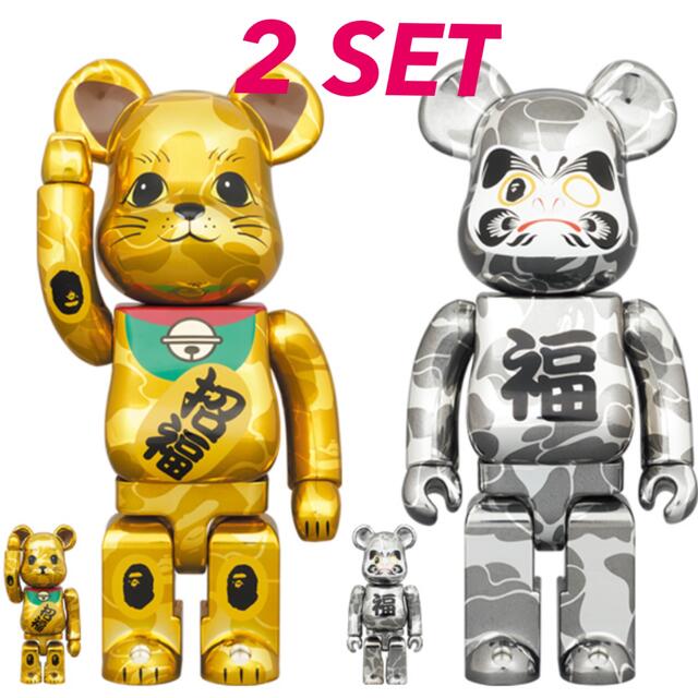 フィギュアBE@RBRICK BAPE® 招き猫 金メッキ & 達磨 銀メッキ - その他