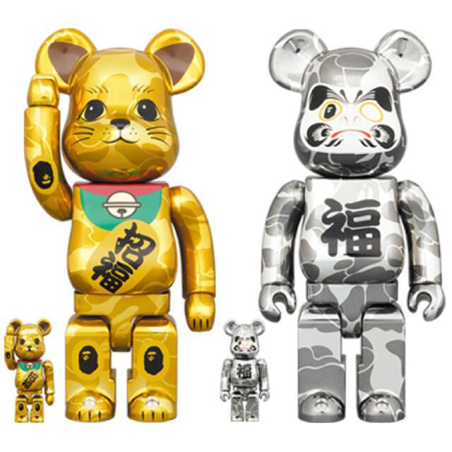 berbrickBE@RBRICK BAPE 招き猫 金メッキ&達磨 銀メッキ 100%&400