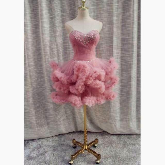 フォーマル/ドレス高品質！ ミニドレス ミディアムドレス ピンク ベアトップ 可愛い