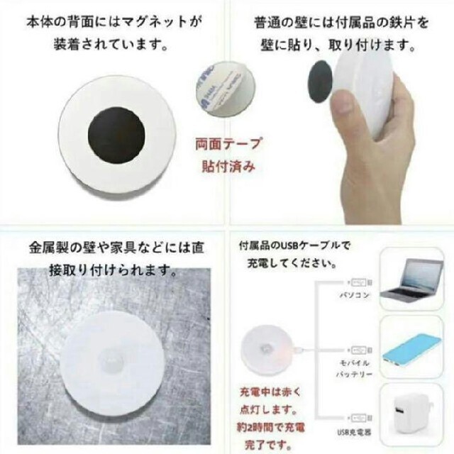 小型 LED人感センサーライト USB 充電式 室内 明暗センサー 2個セットの通販 by 即売's shop|ラクマ 小型 LED人感センサーライト USB 充電式 室内 明暗センサー 2個セットの通販 by 即売's shop|ラクマ