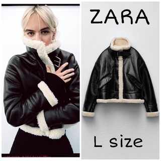 ザラ(ZARA)の【完売品】ZARA ボア&フェイクレザージャケット　Lサイズ　ブラック(ブルゾン)