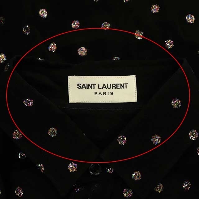 Saint Laurent(サンローラン)のサンローラン パリ ブラウス 長袖 シアー シースルー グリッタードット柄 黒 レディースのトップス(シャツ/ブラウス(長袖/七分))の商品写真