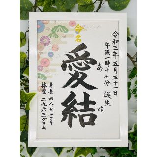 フレーム付き手書き命名書A4判　オーダー⑤(命名紙)