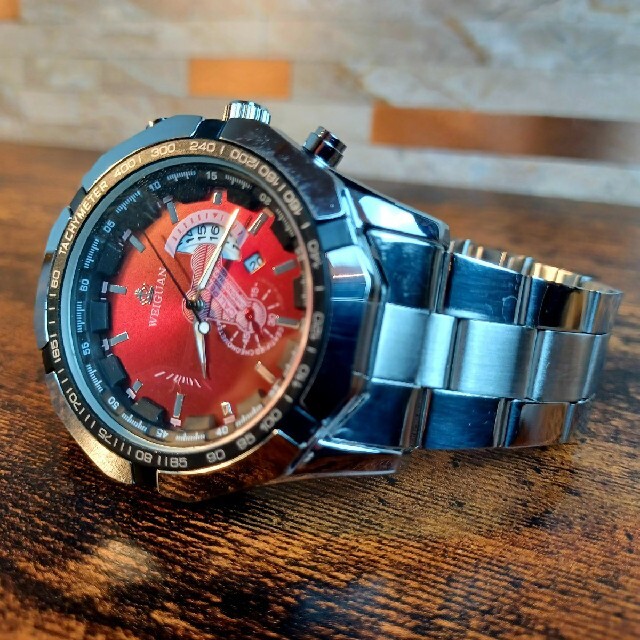 新品クロノグラフデユアル WEIGUAN 腕時計メンズラグジュアリーステンレス赤 - 2