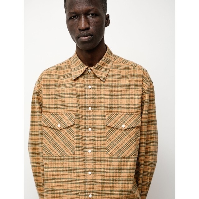 新品□E シルクコットン チェック ウエスタンシャツ 4の