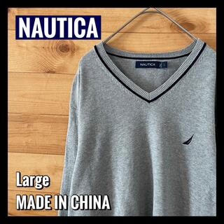 ノーティカ(NAUTICA)の【NAUTICA】ニット セーター 刺繍ロゴ Vネック グレー US古着(ニット/セーター)