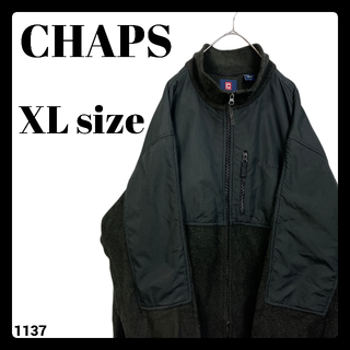 チャップス(CHAPS)のUSA古着 チャップス フリース ジャケット 黒 ブラック ナイロン切替 XL(ブルゾン)