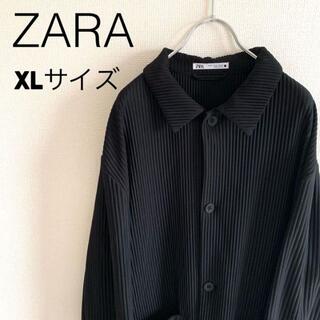 ザラ(ZARA)の【美品】　ZARA 長袖シャツ　ブラック　黒　プリーツ　モード　大きいサイズ(シャツ)