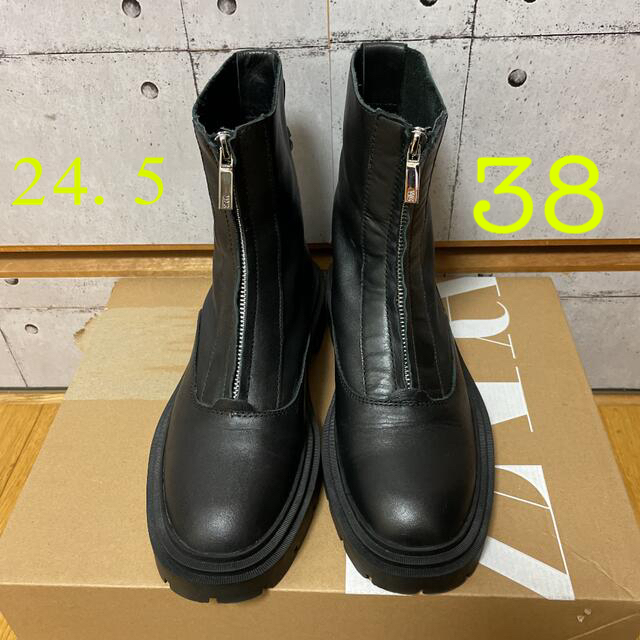 ZARA ジッパーリアルレザーアンクルブーツ　38