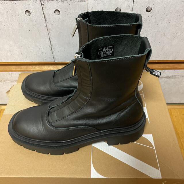 ZARA - ZARA ジッパーリアルレザーアンクルブーツ 38の通販 by くぅー