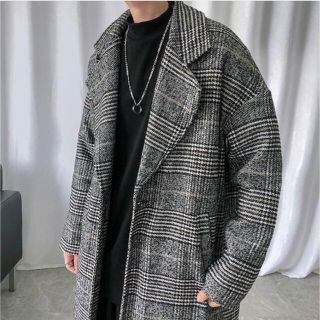 SALE】 韓国直輸入！ メンズ チェスターコート チェック ロングコート ...