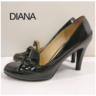 ダイアナ(DIANA)のダイアナ DIANA ヒール パンプス サイズ24㎝ 黒 エナメル リボン 卒業(ハイヒール/パンプス)