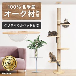 【北米産オーク材を使用した天然素材タワー】つっぱり式 キャットタワー(猫)