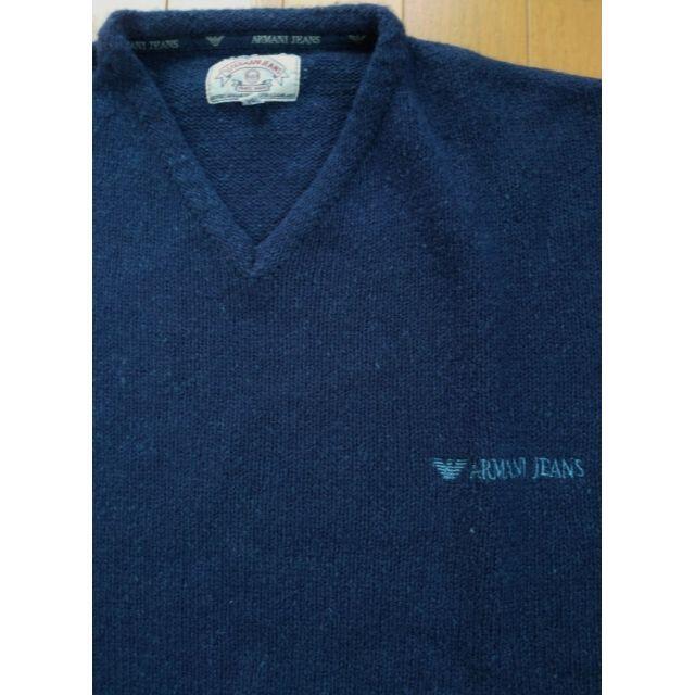 ARMANI JEANS(アルマーニジーンズ)の【ARMANI JEANS】イタリア製Ｖネックセーター紺ロゴ刺繍 メンズのトップス(ニット/セーター)の商品写真