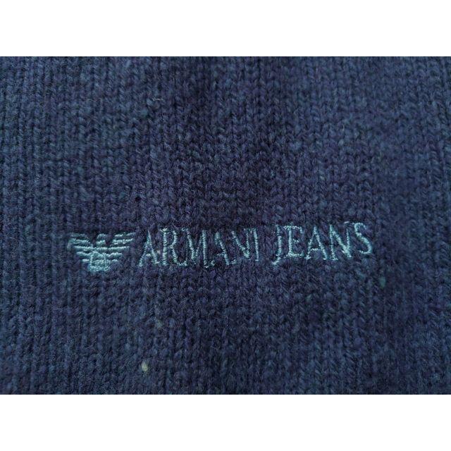 【ARMANI JEANS】イタリア製Ｖネックセーター紺ロゴ刺繍64cm丈