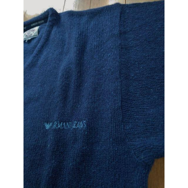 ARMANI JEANS(アルマーニジーンズ)の【ARMANI JEANS】イタリア製Ｖネックセーター紺ロゴ刺繍 メンズのトップス(ニット/セーター)の商品写真