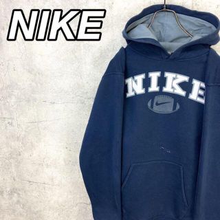 ナイキ(NIKE)の希少 90s ナイキ パーカー ビッグシルエット プリントロゴ 紺色 XL(パーカー)