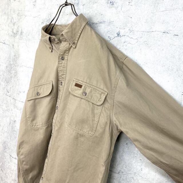 carhartt(カーハート)の希少 90s カーハート ワークシャツ レザータグ ビッグシルエット ベージュ メンズのトップス(シャツ)の商品写真