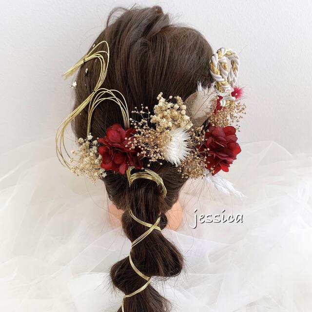2021年最新入荷 ヘッドドレス❤︎水引×レッドゴールド④ 髪飾り 和装 ...