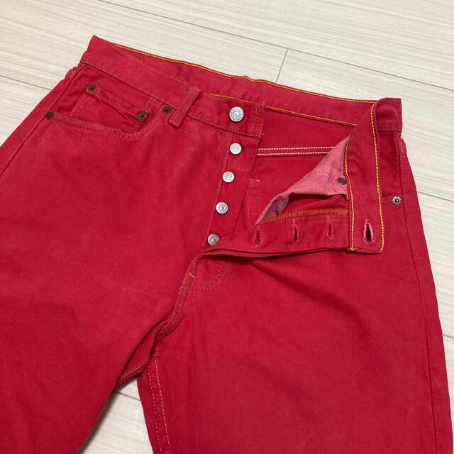 90s USA製◆Levi's リーバイス◆501 後染め デニム ジーンズ 赤