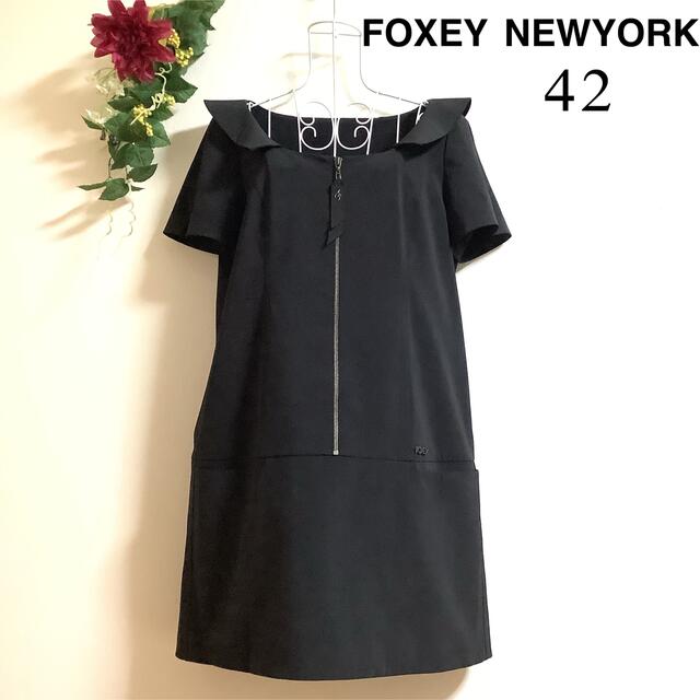 美品 FOXEY NEWYORK 半袖ワンピース 42 大きいサイズワンピース