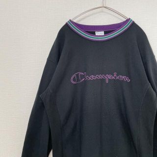 チャンピオン(Champion)のchampion リバースウィーブ  黒　紫　ロゴ刺繍(スウェット)