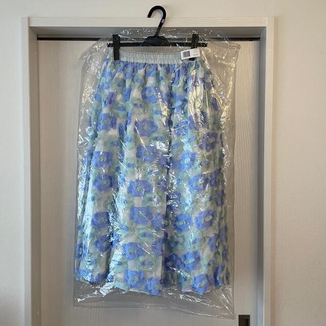 【新品・未使用】OBLI ブルーグリーンフラワースカート