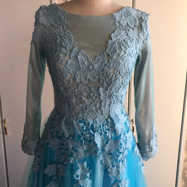 AngelR - 総刺繍長袖Aラインロングドレス演奏会ステージ誕生日二次会