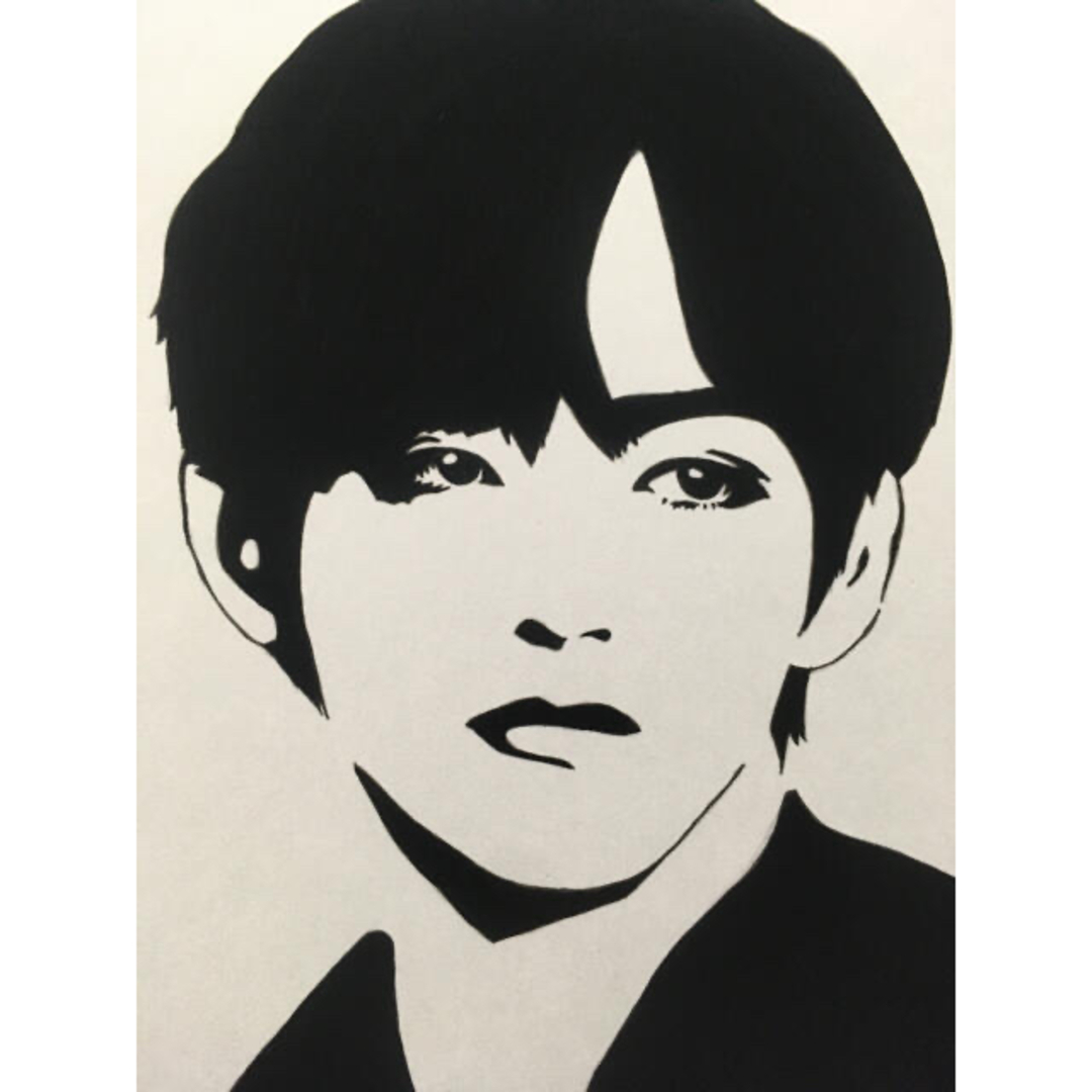 防弾少年団(BTS)(ボウダンショウネンダン)の【手描きイラスト】BTS V テテ　キム・テヒョン ver.1【フレーム付き】 エンタメ/ホビーの美術品/アンティーク(絵画/タペストリー)の商品写真