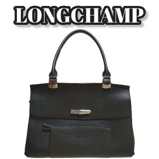 ロンシャン(LONGCHAMP)のLONGCHAMP ロンシャン レザー バンドバッグ 黒 ポケット7(ハンドバッグ)