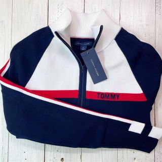 トミーヒルフィガー(TOMMY HILFIGER)の【SALE】US限定モデル！袖ライン/フルジップ/ニット【M】トミー/セーター(ニット/セーター)