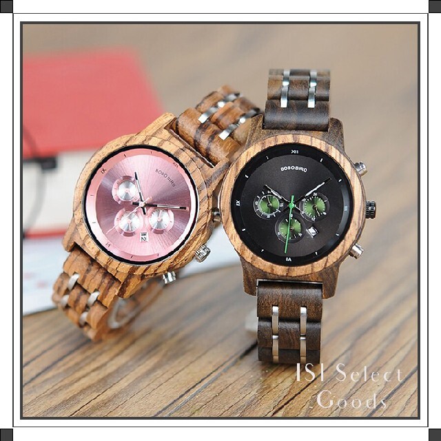人気商品 ペアウォッチ　BOBO　BIRD 木製　腕時計　ブラック　ピンク 腕時計