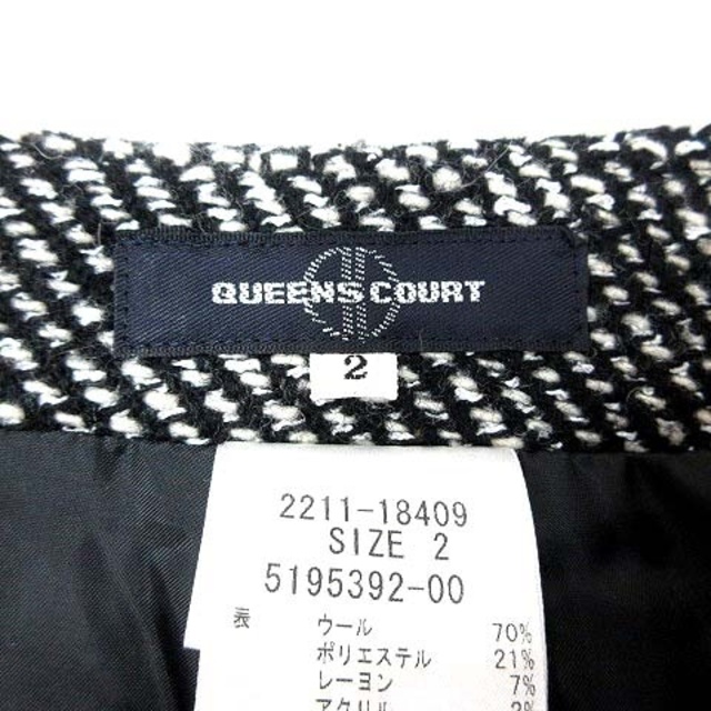 QUEENS COURT(クイーンズコート)のクイーンズコート タイトスカート ひざ丈 ツイード ウール 2 黒 アイボリー レディースのスカート(ひざ丈スカート)の商品写真