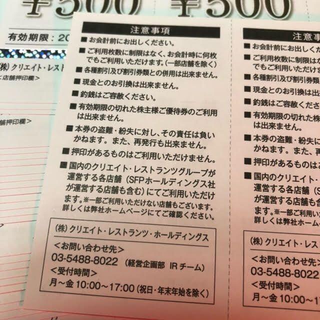 クリエイト レストランツ ホールディングス株主優待券 12000円分 