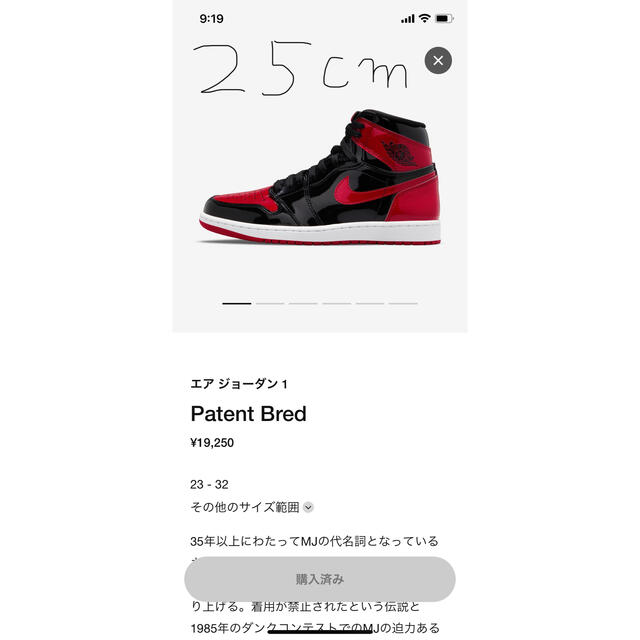 AJ1 レトロ HIGH OG Patent Bred 25cm