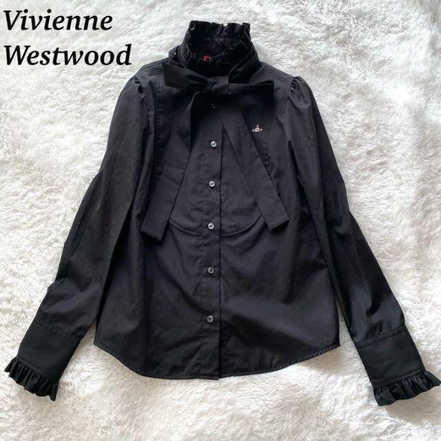 Vivienne Westwood(ヴィヴィアンウエストウッド)の【極美品】Vivienne Westwood  ボウタイフリルシャツ　黒　2 レディースのトップス(シャツ/ブラウス(長袖/七分))の商品写真