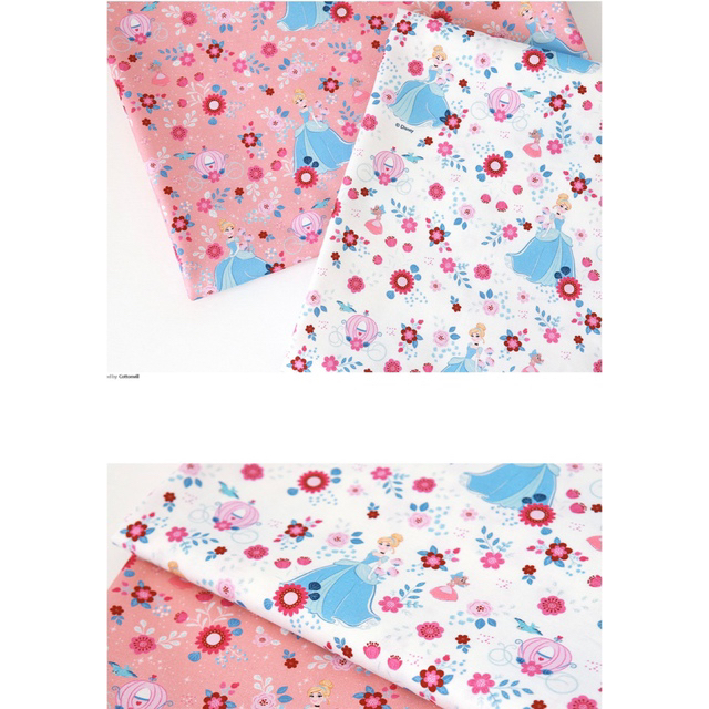 Disney(ディズニー)の新品👠輸入生地　シンデレラ2022 サーモンピンク　綿100% 45cm〜 ハンドメイドの素材/材料(生地/糸)の商品写真