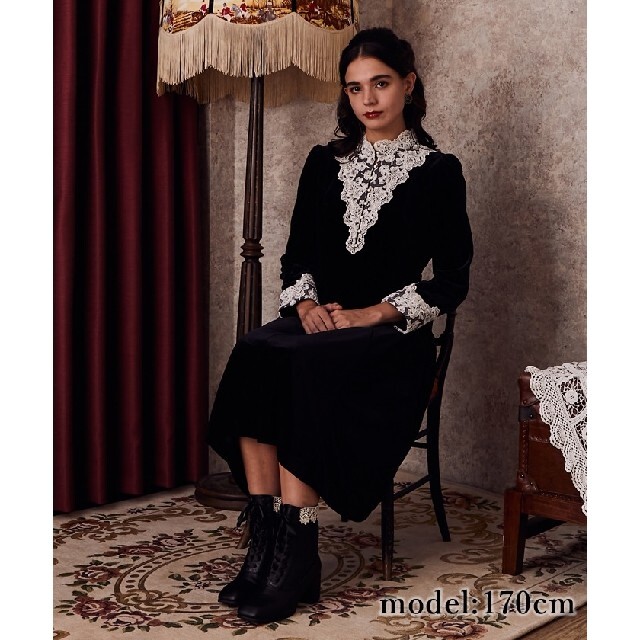 axes femme - axes femme nostalgie ベロアレースワンピ 黒の通販 by