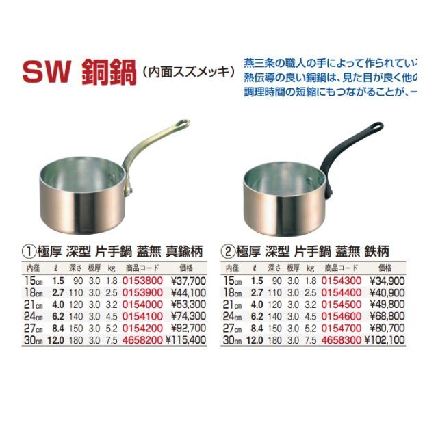 未使用】和田助製作所 銅 極厚片手鍋 24cmと27cm・ガス専用 鍋/フライパン