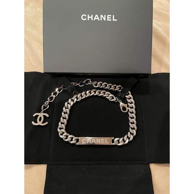 【レア】CHANEL シャネル ロゴ プレート チェーン ネックレス シルバー