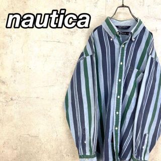 ノーティカ(NAUTICA)の希少 90s ノーティカ マルチストライプシャツ 刺繍ロゴ 水色 美品(シャツ)