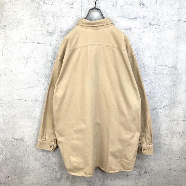 carhartt(カーハート)の希少 90s カーハート ワークシャツ レザーロゴ ビッグシルエット ベージュ メンズのトップス(シャツ)の商品写真