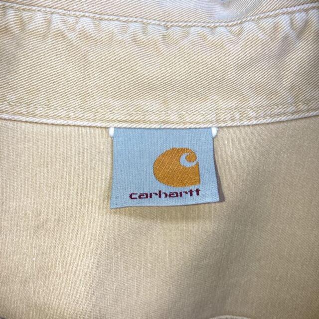 carhartt(カーハート)の希少 90s カーハート ワークシャツ レザーロゴ ビッグシルエット ベージュ メンズのトップス(シャツ)の商品写真