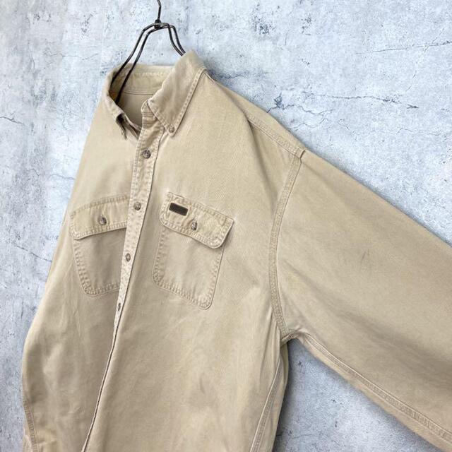 carhartt(カーハート)の希少 90s カーハート ワークシャツ レザーロゴ ビッグシルエット ベージュ メンズのトップス(シャツ)の商品写真