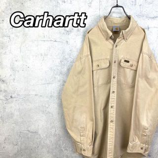 カーハート(carhartt)の希少 90s カーハート ワークシャツ レザーロゴ ビッグシルエット ベージュ(シャツ)